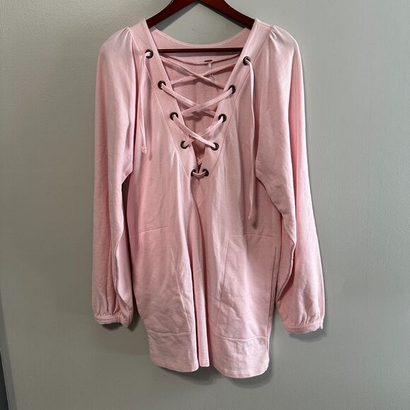 Free People Small Pink Wellington Tunic Pullover Sweater Pockets FP Oversized - Picture 2 of 4